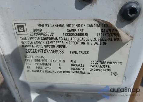 1999 Chevrolet Silverado 1500 Ls from USA, damaged, VIN 2GCEC19TXX1160983